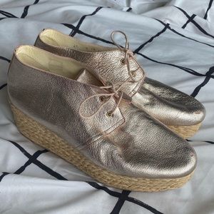 Robert Clergerie Patos Pink Leather Platform Espadrille Oxford Shoes Size 41